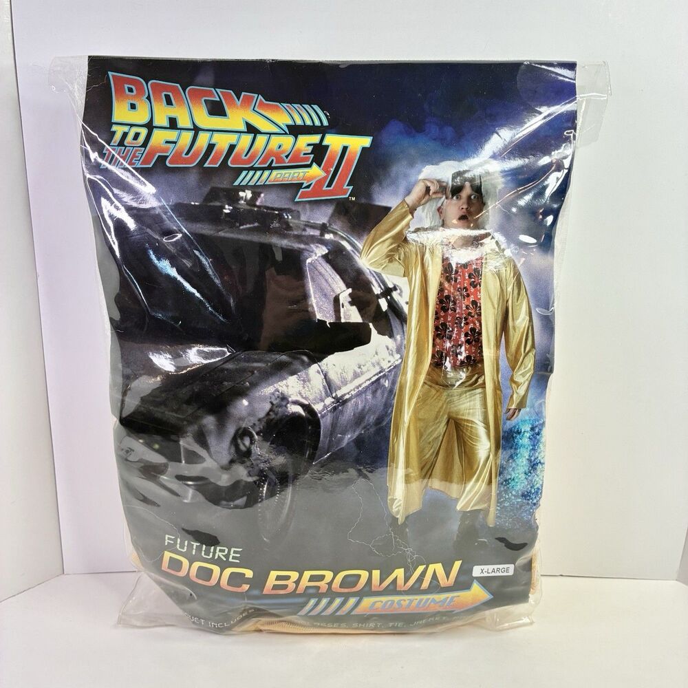 Back to the Future 2 Doc Brown Costume Adult XL 6 Pc Set Wig Halloween *READ*